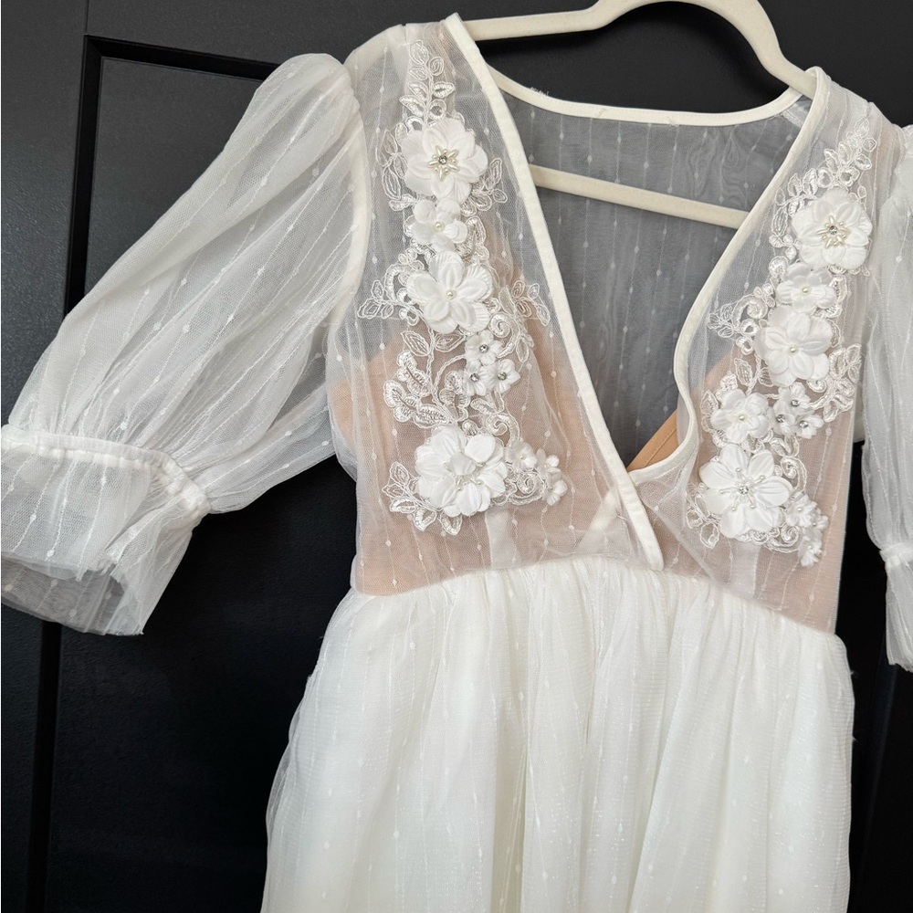 Showpo Sheer White Floral Mini Dress